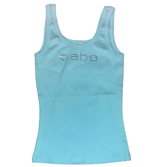 BEBE Deadstock SWAROVSKI CRYSTALS RHINESTONE STRETCH Teal TANK TOP L Y2K RARE - Picture 1 of 2